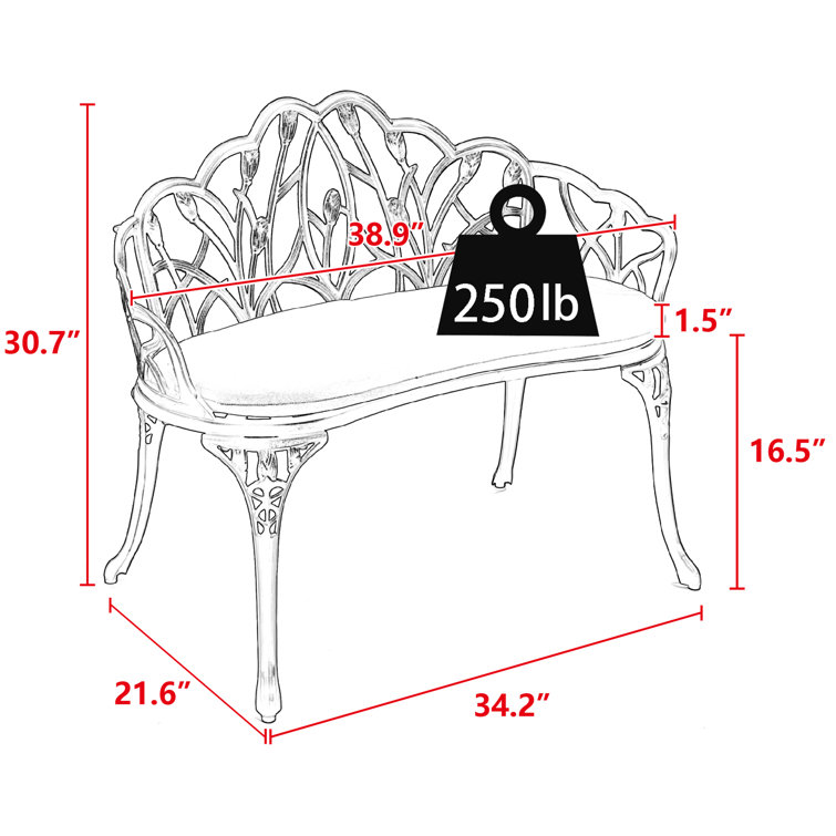 Astoria Grand 38.9'' Wide Outdoor Patio Garden Metal Bench With Cushion, White Wayfair Canada